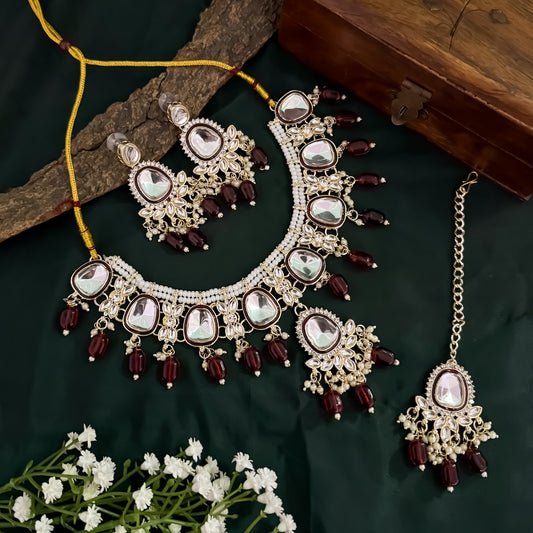Kasish Kundan Necklace Set - Maroon