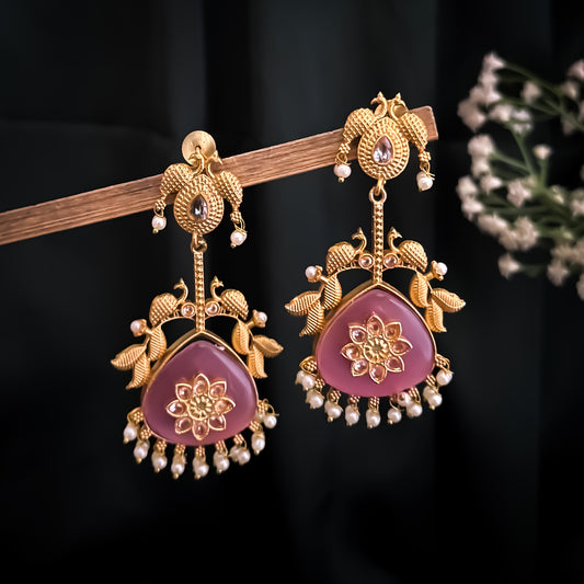 Imani Premium Kashmiri Brass Earrings - Golden & Pastel Pink