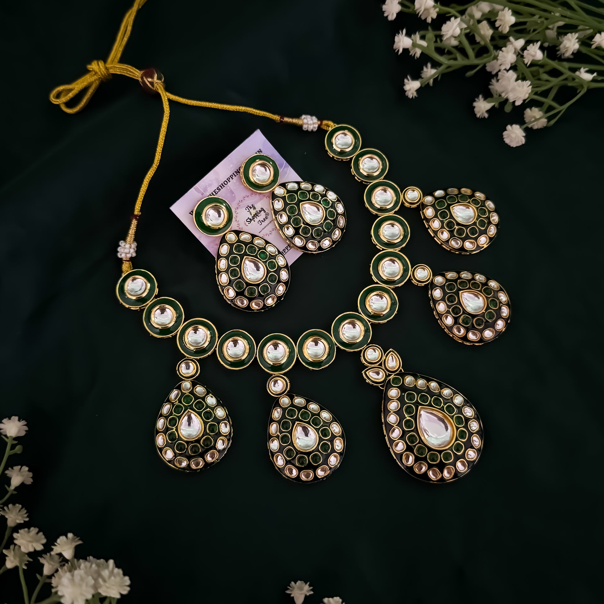 Vivika Vilandi Kundan Premium Necklace Set- Green