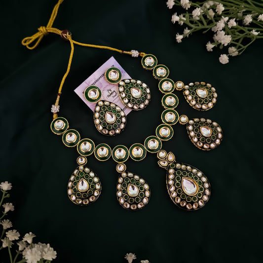 Vivika Vilandi Kundan Premium Necklace Set- Green