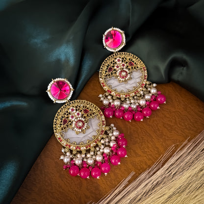 Pink Pallavi MOP Pearl Meenakari Chandbali Earrings