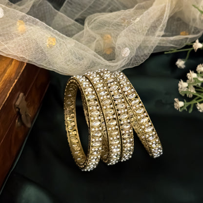 Golden Aayushi Jadau Kundan Bangles (Set of 4)