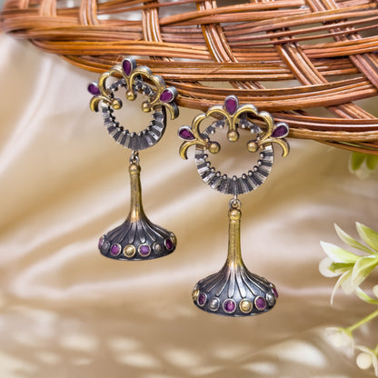 Bella Dual Tone SLA Brass Earrings - Ruby