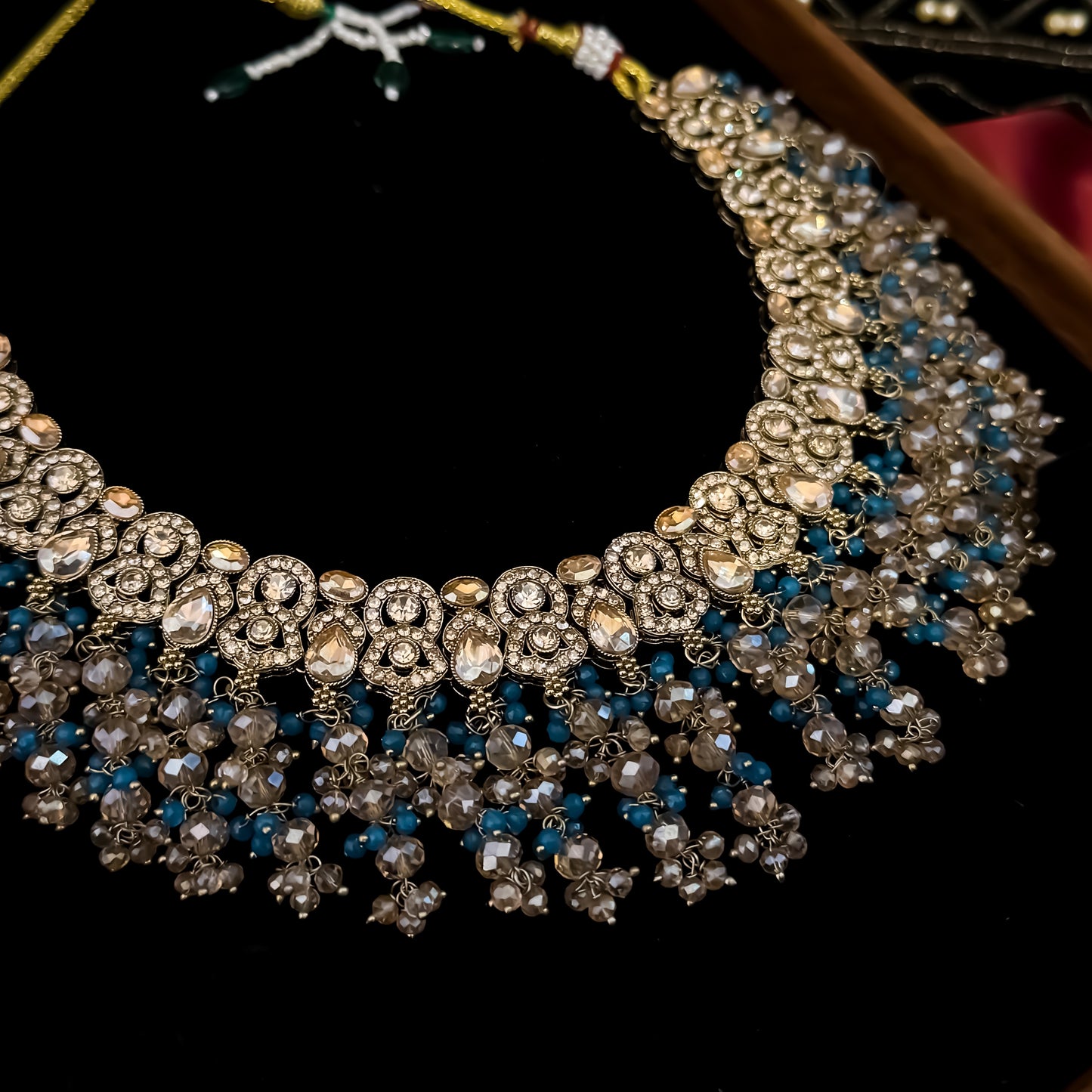 Madiha Premium Reverse AD Necklace Set - Firozi