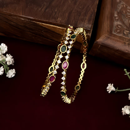 Pink & Green Dhara Premium AD Bangles (Set of 2)