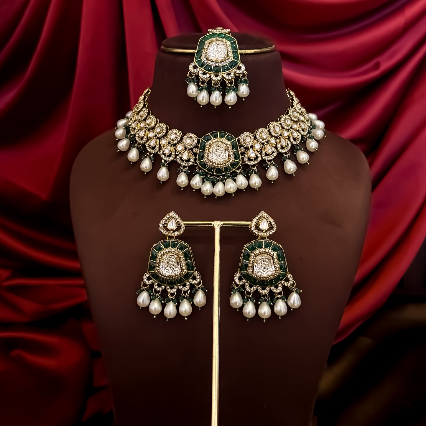 Tanishka Polki Premium Necklace Set - Green