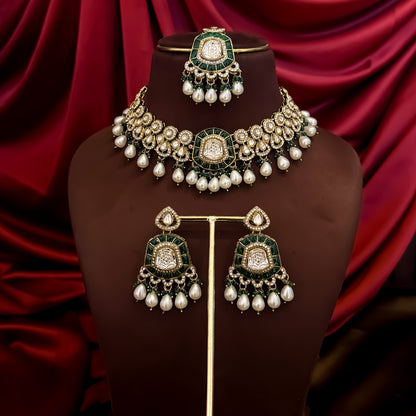 Tanishka Polki Premium Necklace Set - Green