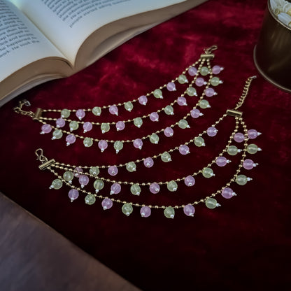 Ishana 3 Layer Pearl Detachable Earchains - Pastel Pink & Green
