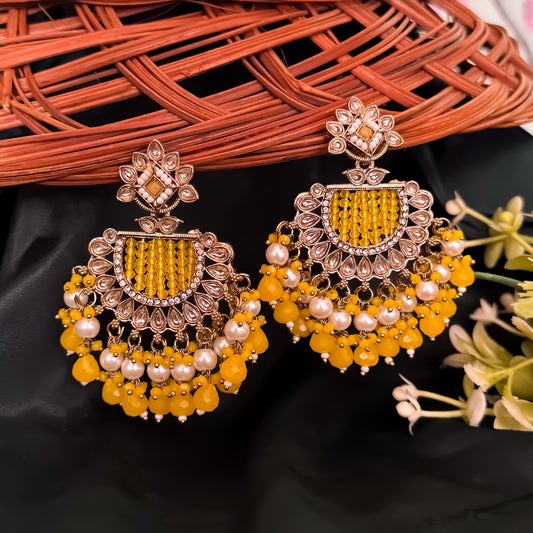 Mansa Kundan Pearl Chandbali - Yellow