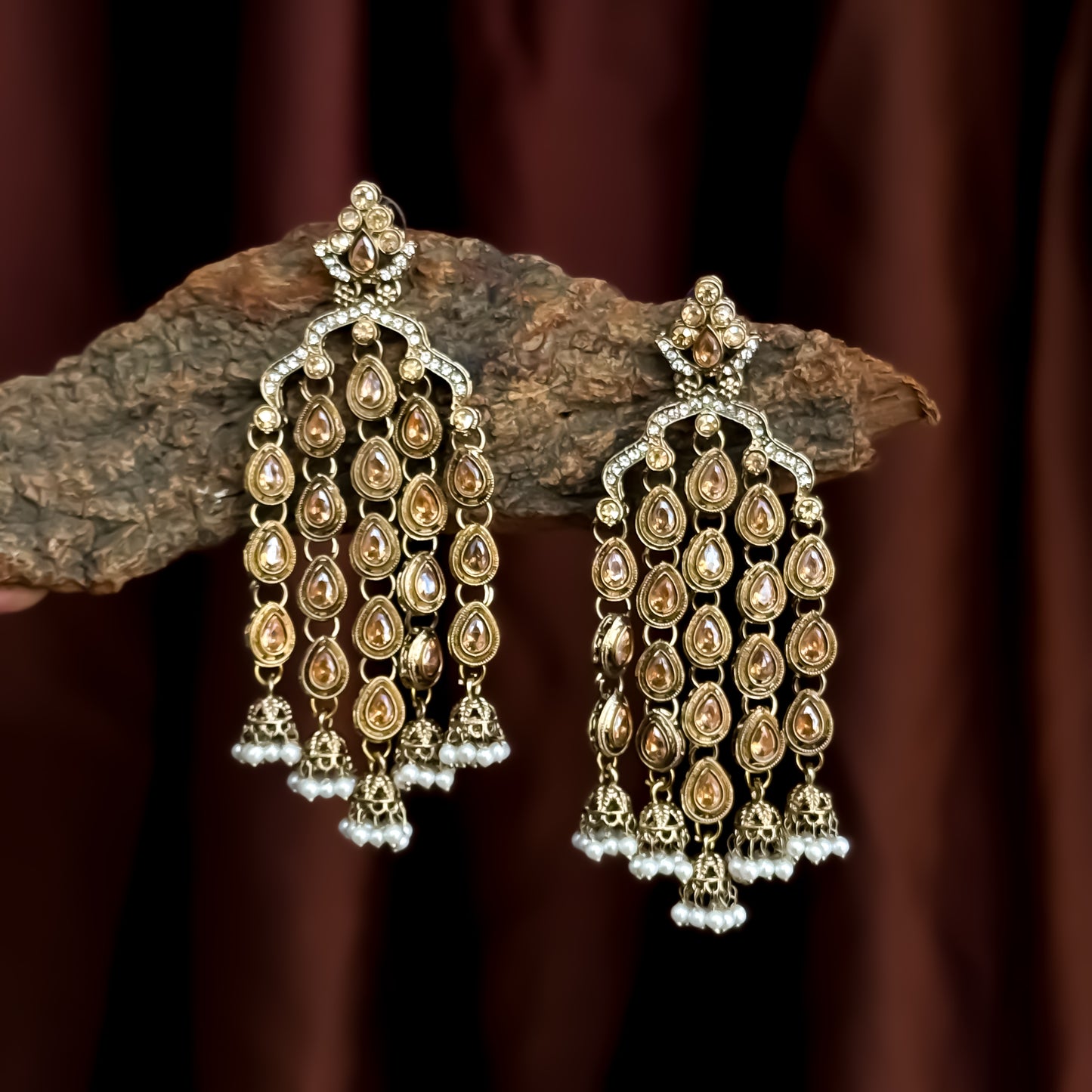 Tejaswini Rain Drop Dangler Earrings - Golden