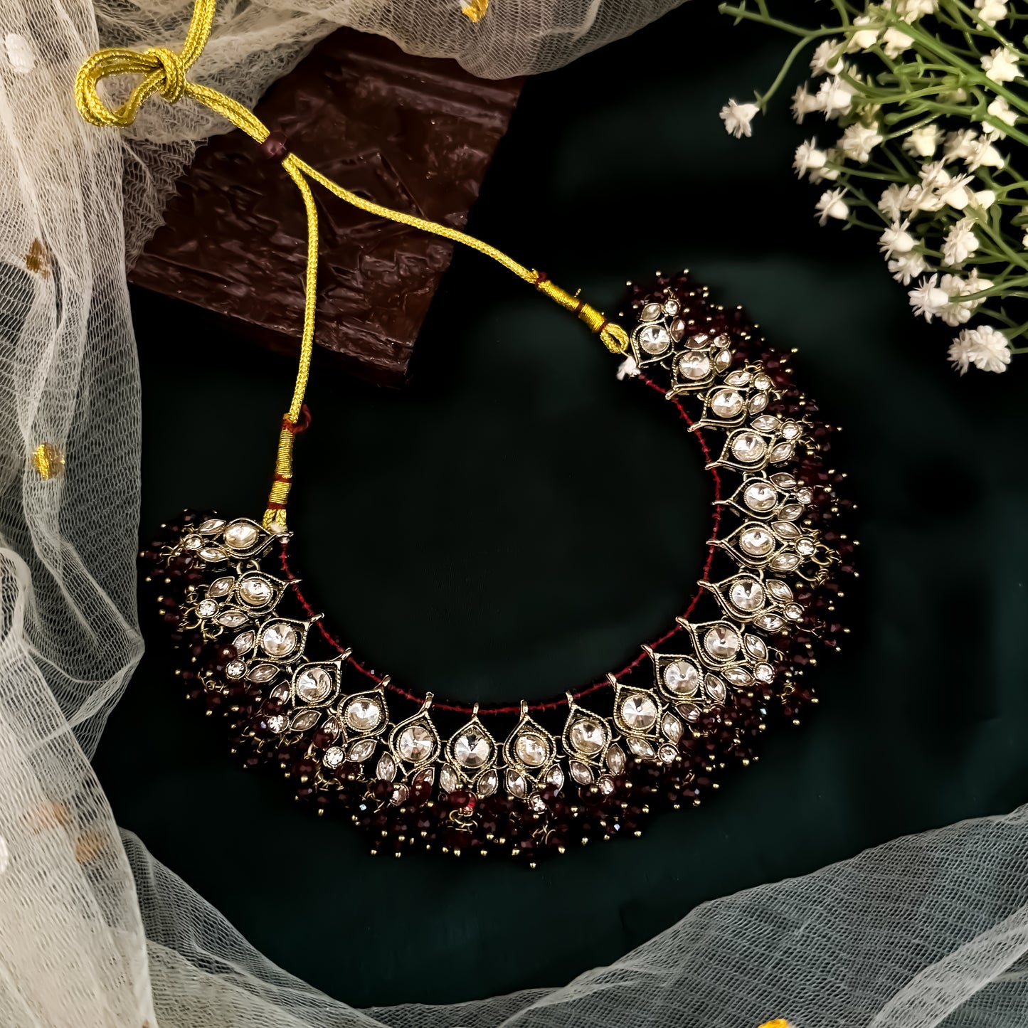 Harleen Premium Pearl Necklace Set - Maroon
