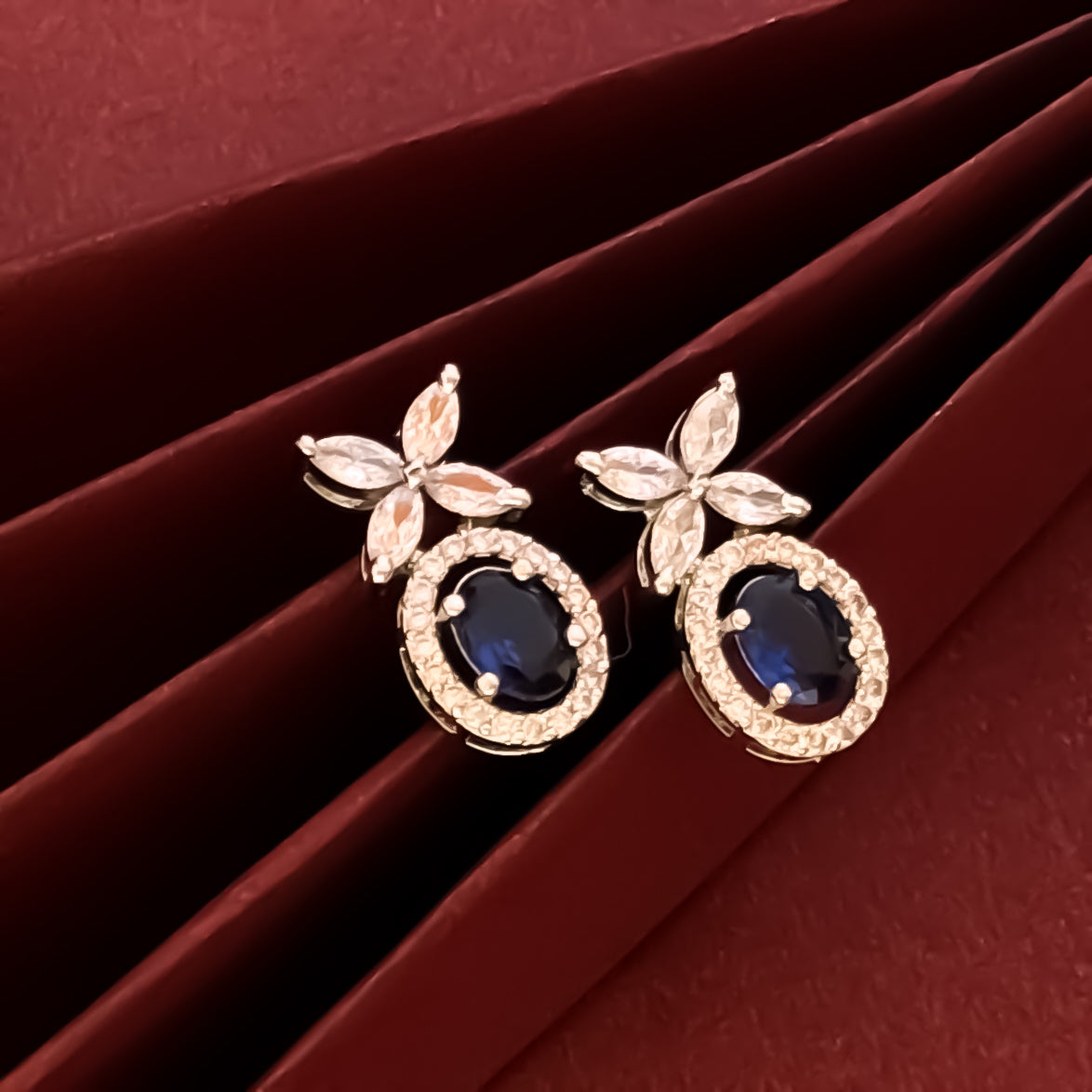 Grace American Diamond Stud Earrings - Royal Blue