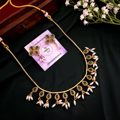 Prisha Pearl Necklace Set - Green