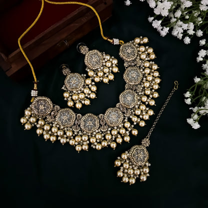 Sariska Pearl Loaded MOP Necklace Set - Golden