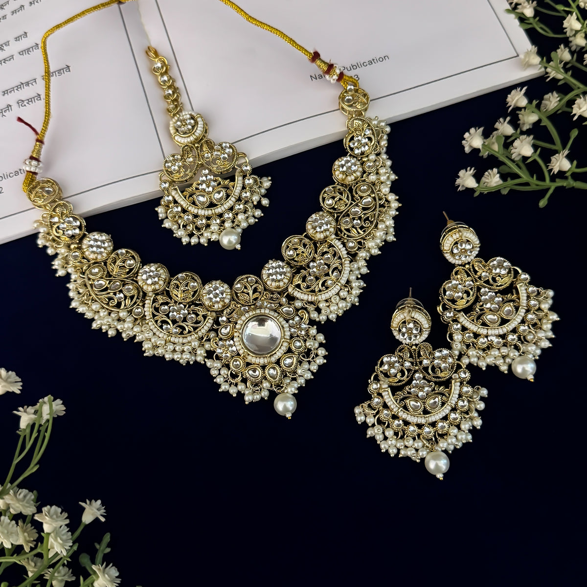 Golden Hridya Premium Kundan Necklace Set