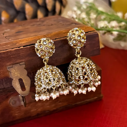 Golden Hanika Cutwork Jhumka Earrings