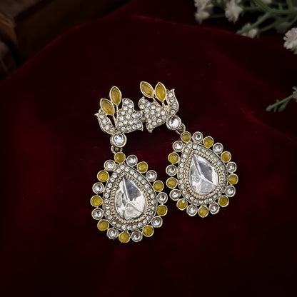 Mansi Kundan Drop Earrings - Yellow