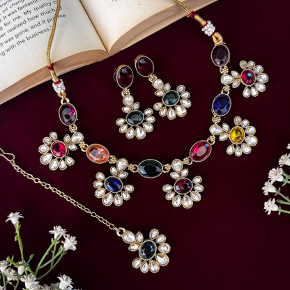 Multi Raisha Floral Kundan Necklace Set