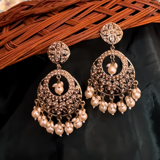 Subha Jadau Chandbali Earrings - Golden