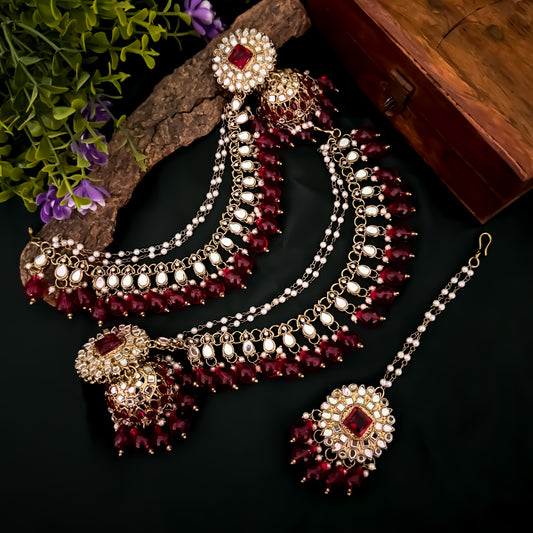 Masaba Mirror Jhumka Earrings with Sahara & Tika Set - Pink