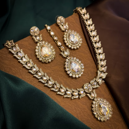 Champagne Gold Shazia Designer Zircone Kundan Necklace Set