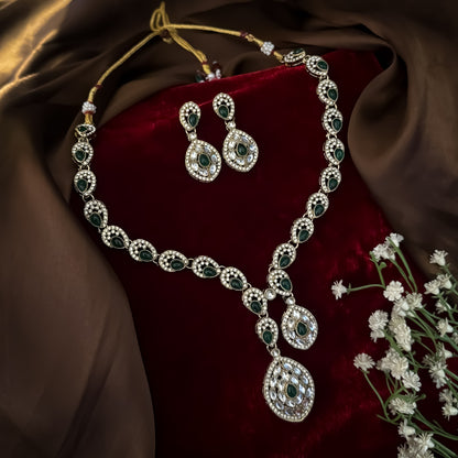 Emerald Green Dhrishya Kundan Necklace Set