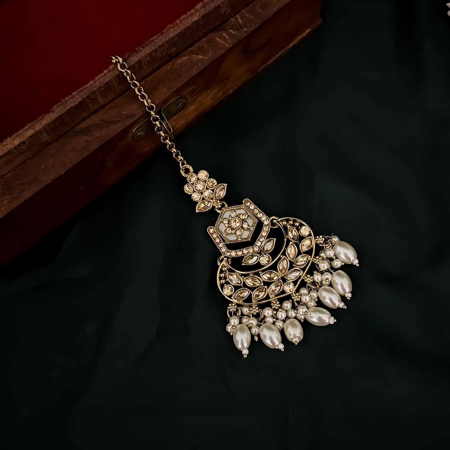 Mahal MOP Reverse AD Necklace Set - Golden