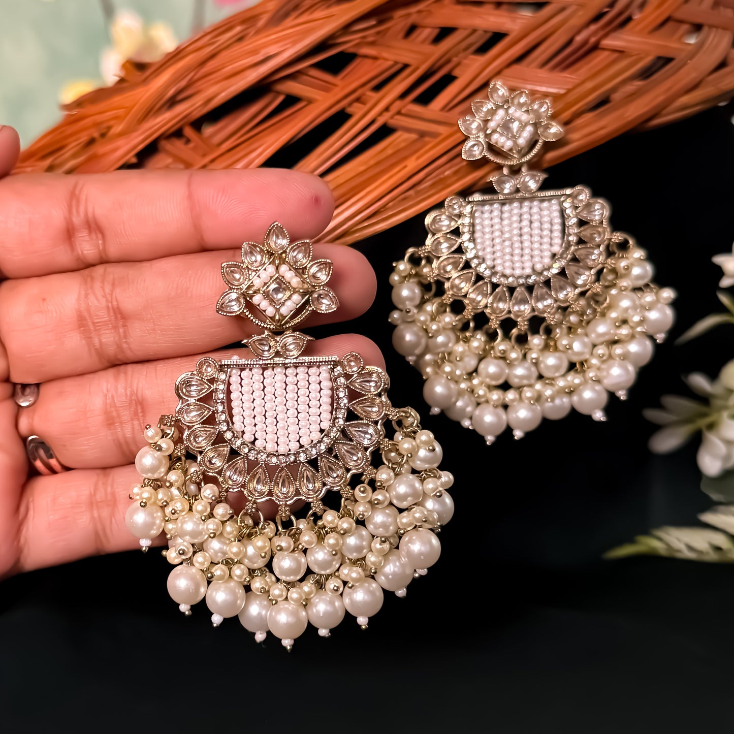 Mansa Kundan Pearl Chandbali - Golden/Ivory
