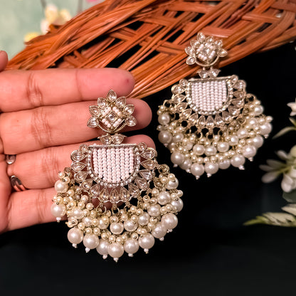 Mansa Kundan Pearl Chandbali - Golden/Ivory