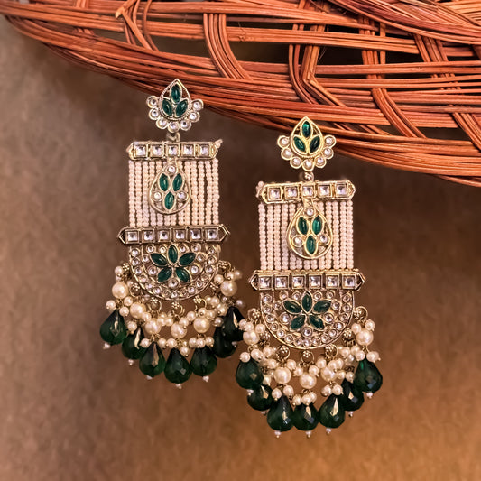 Kamya Pearl Chandbali Earrings- Green