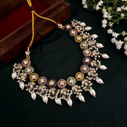 Mrunal Jadau Reverse AD Necklace Set - Multi
