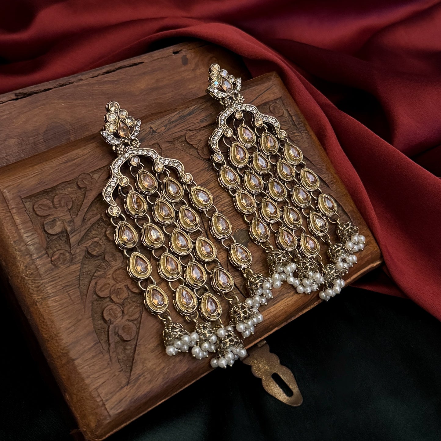 Tejaswini Rain Drop Chandbali Earrings - Golden