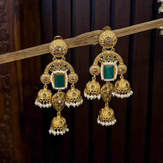 Maitri Premium Kashmiri Jhumka Earrings - Pastel Green