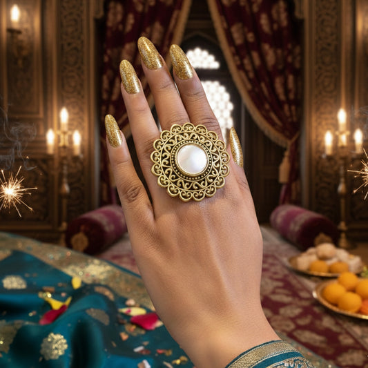 Daniyal Cocktail Adjustable Ring - Golden