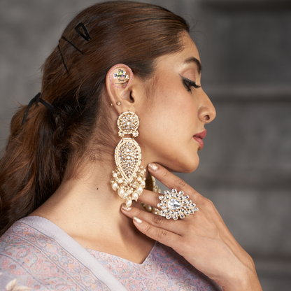 Jannat Pearl Drop Dangler Earring - Golden