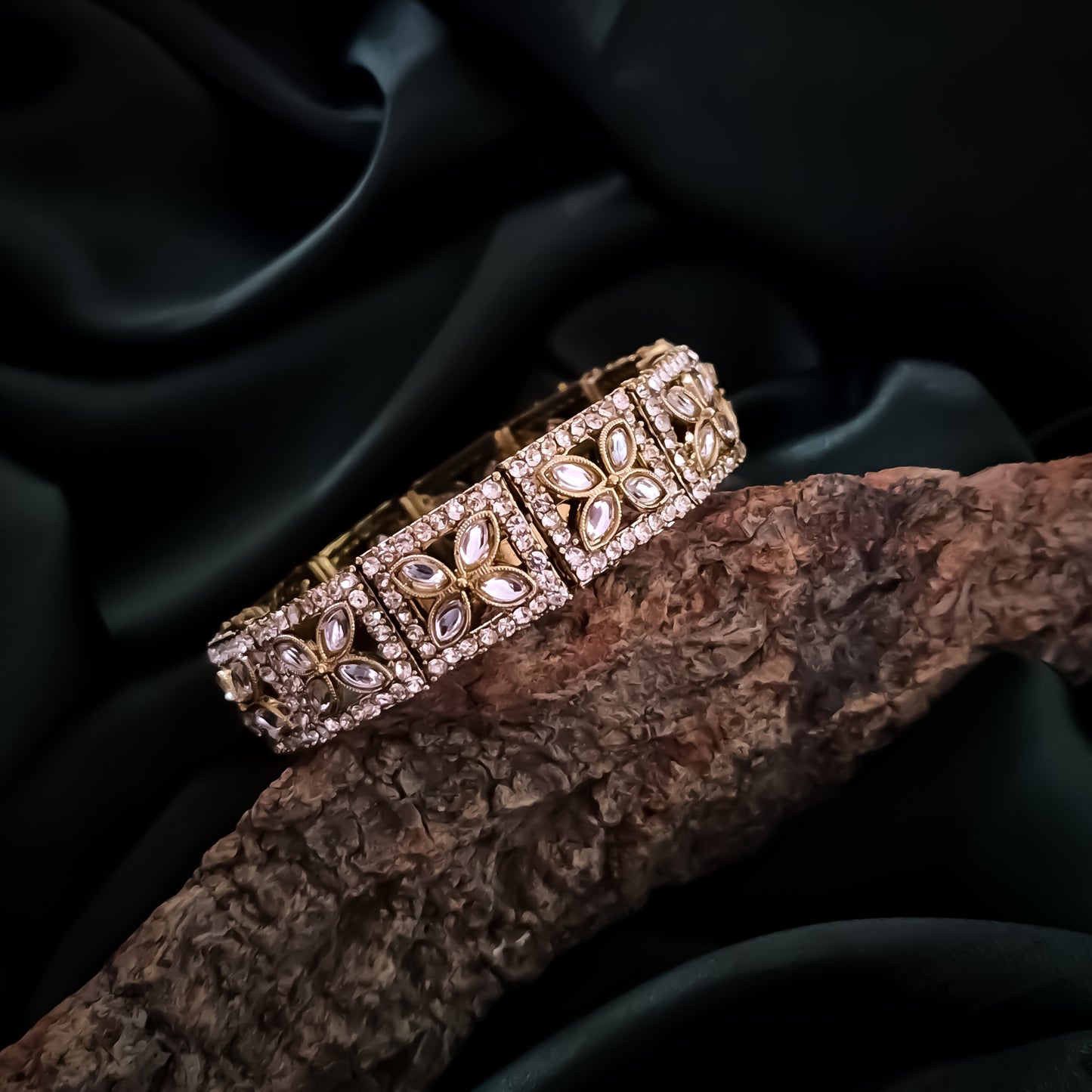 Prakriti Polki Lookalike Openable Bangles/Kada - Golden