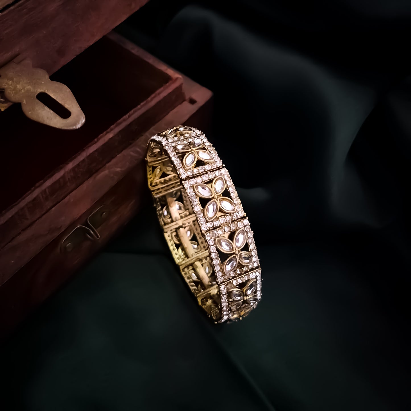 Prakriti Polki Lookalike Openable Bangles/Kada - Golden