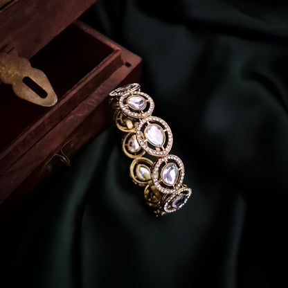 Kaira Polki Lookalike Openable Bangles/Kada - Golden