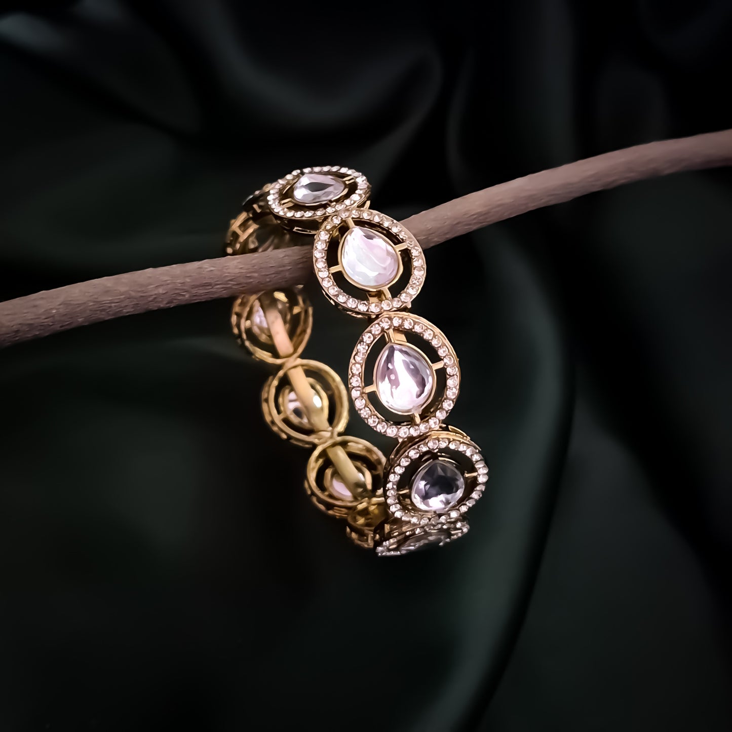 Kaira Polki Lookalike Openable Bangles/Kada - Golden