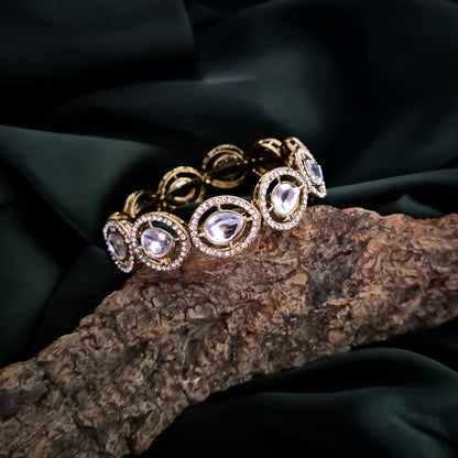 Kaira Polki Lookalike Openable Bangles/Kada - Golden