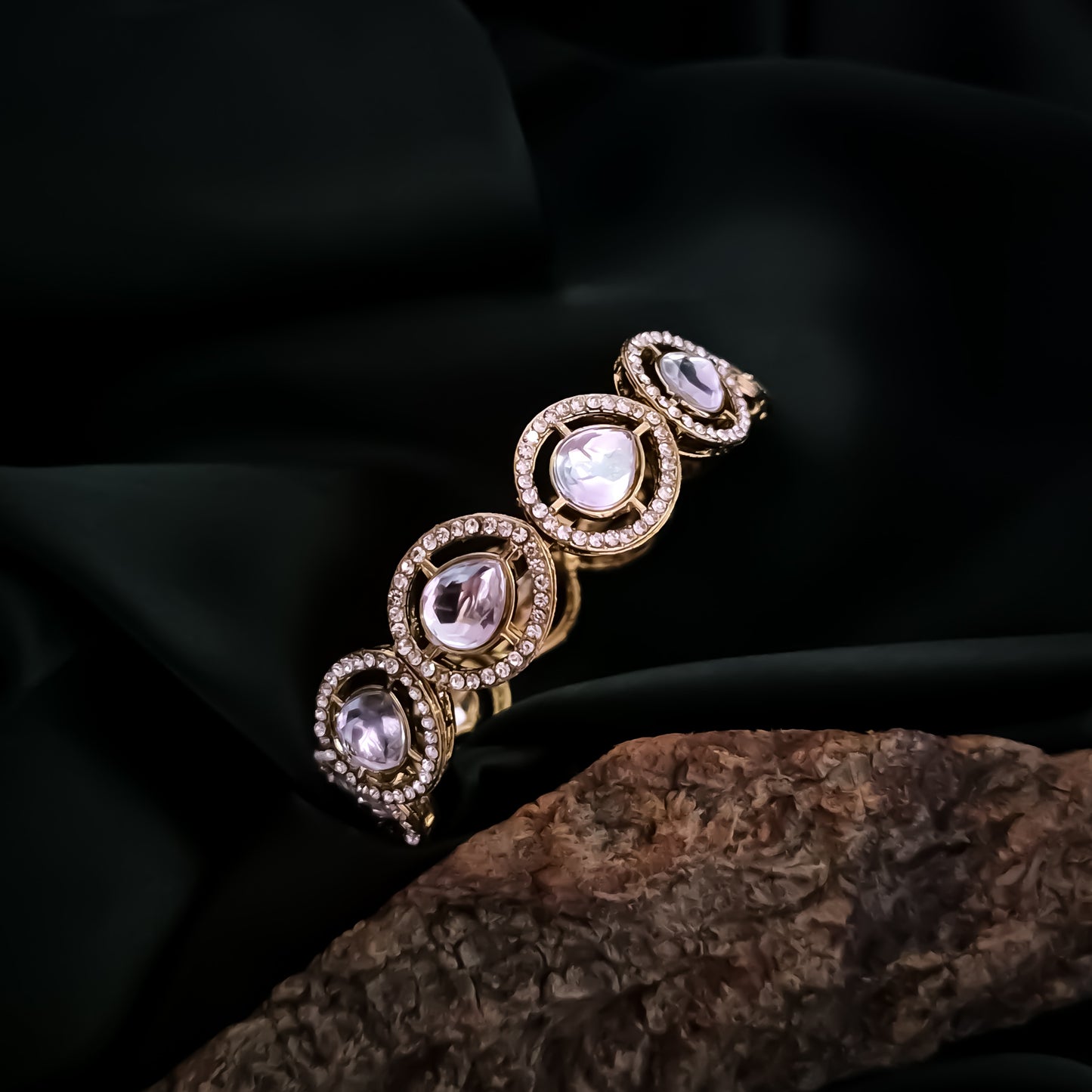 Kaira Polki Lookalike Openable Bangles/Kada - Golden