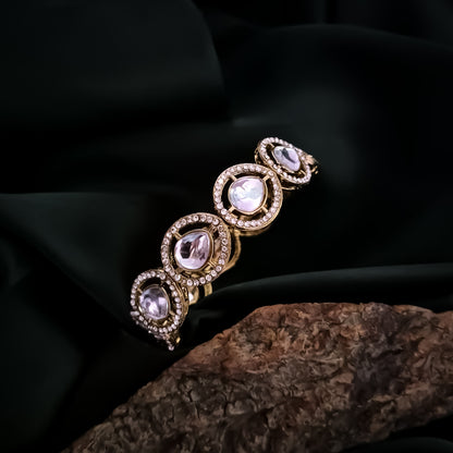 Kaira Polki Lookalike Openable Bangles/Kada - Golden