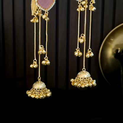 Mayur Kashmiri Brass Dejhoor Ghungroo Jhumka Earrings - Pastel Pink