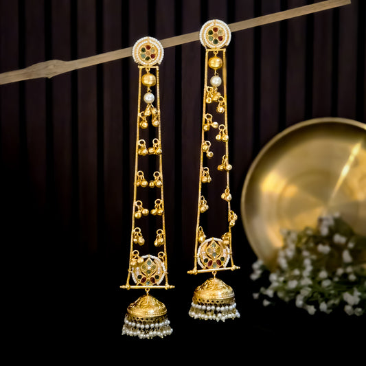 Anwita Kashmiri Brass Dejhoor Jhumka Ghungroo Earrings - Multi