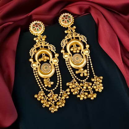 Akanksha Kashmiri Brass Dejhoor Ghungroo Jhumka Earrings - Golden