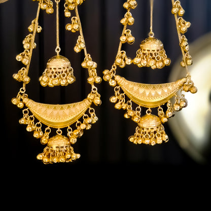 Nitanshi Kashmiri Brass Dejhoor Ghungroo Jhumka Earrings - Green