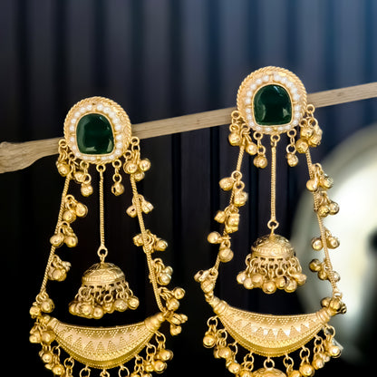 Nitanshi Kashmiri Brass Dejhoor Ghungroo Jhumka Earrings - Green