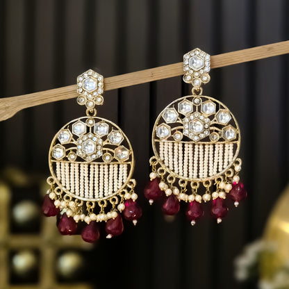Adah Pearl Kundan Chandbali Earrings - Maroon