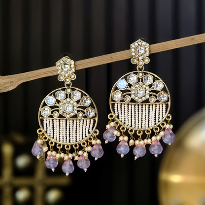 Adah Pearl Kundan Chandbali Earrings - Lavender