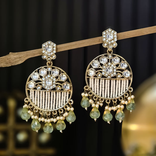 Adah Pearl Kundan Chandbali Earrings - Pista Green